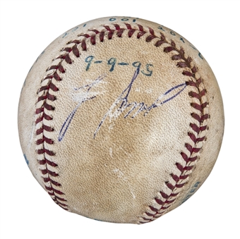 1995 Lee Smith Game Used/Signed Career Save #467 Baseball Used on 09/09/95 (Smith LOA)